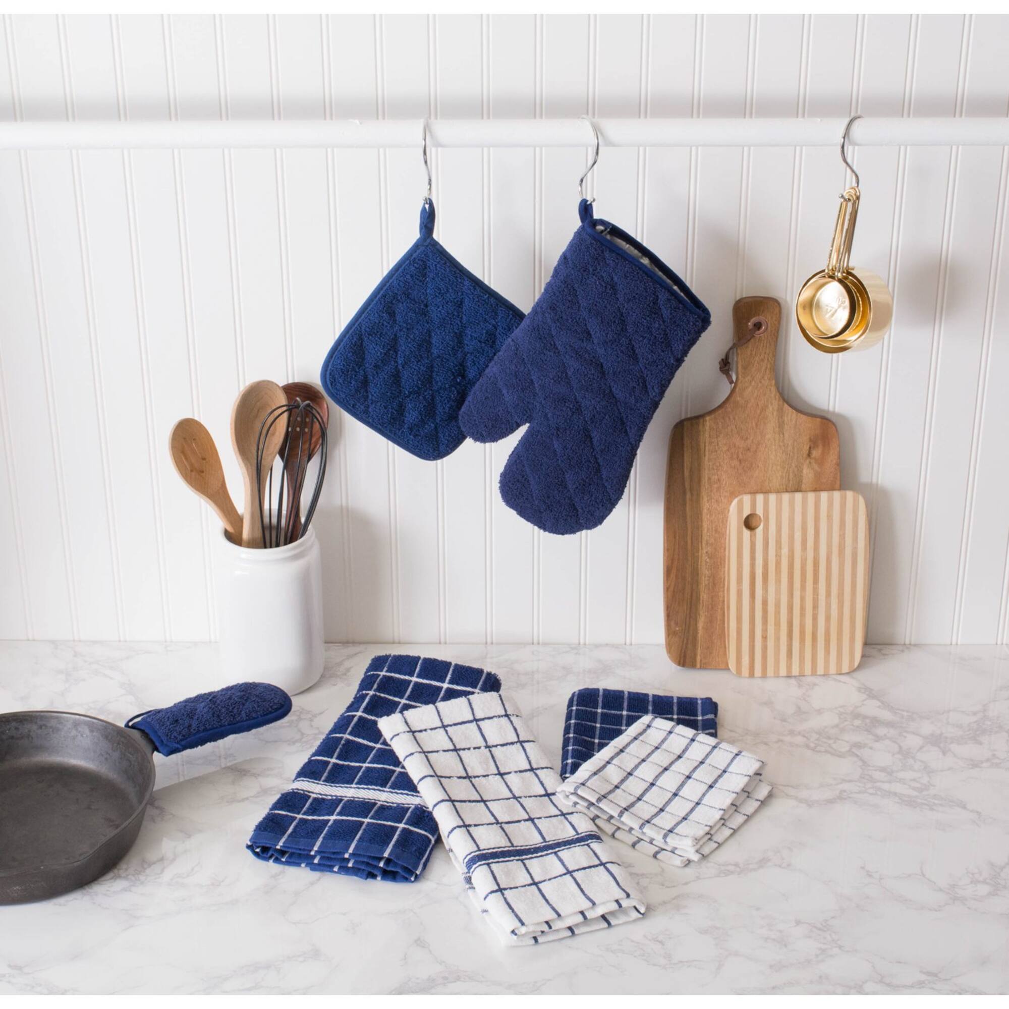 DII® Blue Windowpane Terry Dishtowel, 4ct.
